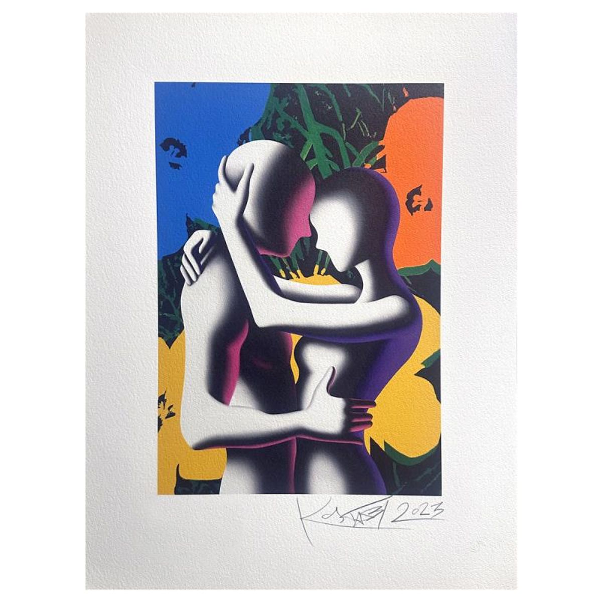 Mark Kostabi, "Love in Bloom" hand signed limited edition serigraph with Certificate of Authenticity.