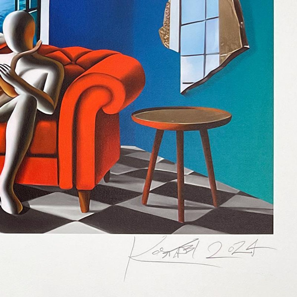 Mark Kostabi, "The Breeze of Tranquility" Hand Signed Limited Edition Serigraph with Certificate of Authenticity.