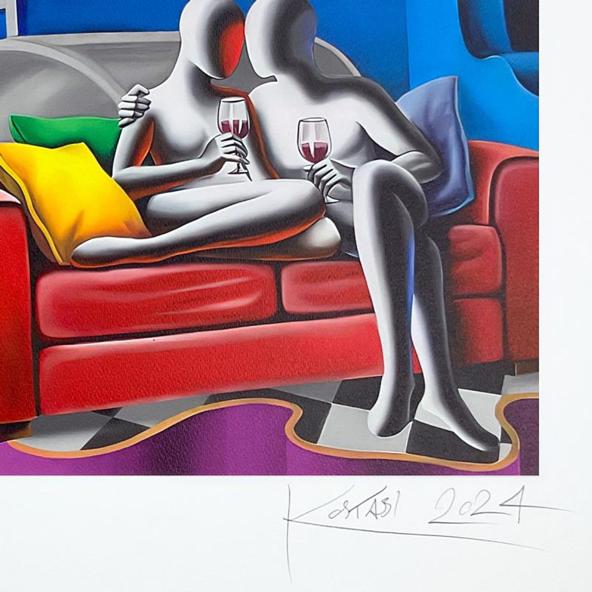 Mark Kostabi, "Our Secret" Hand Signed Limited Edition Serigraph with Certificate of Authenticity.