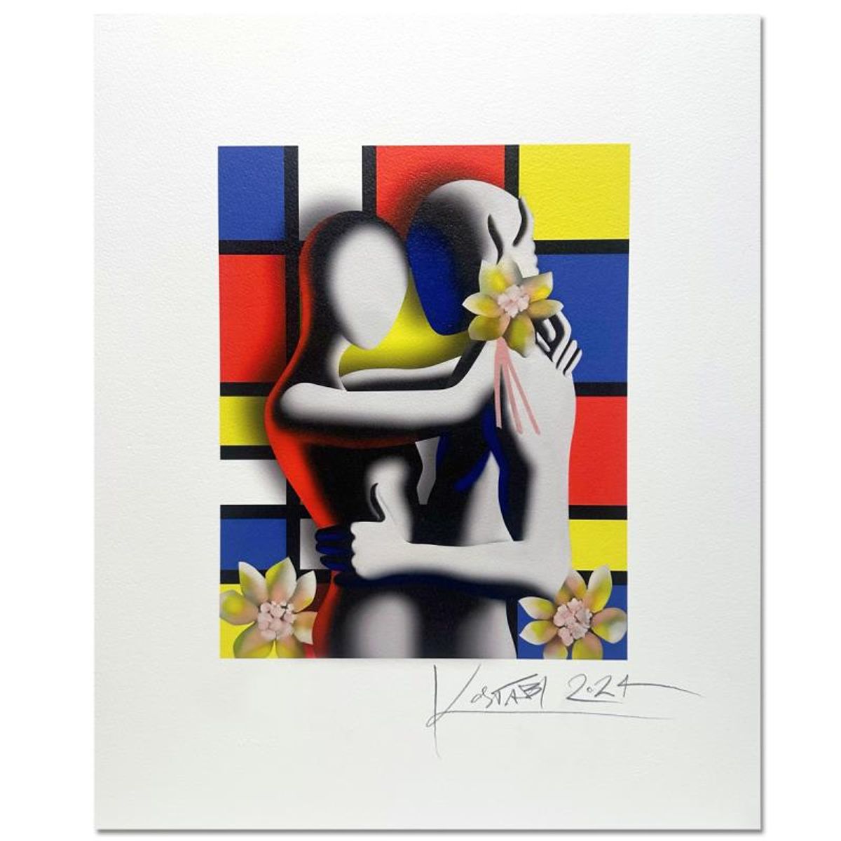 Mark Kostabi, "Forever in Bloom" Hand Signed Limited Edition with Certificate of Authenticity.