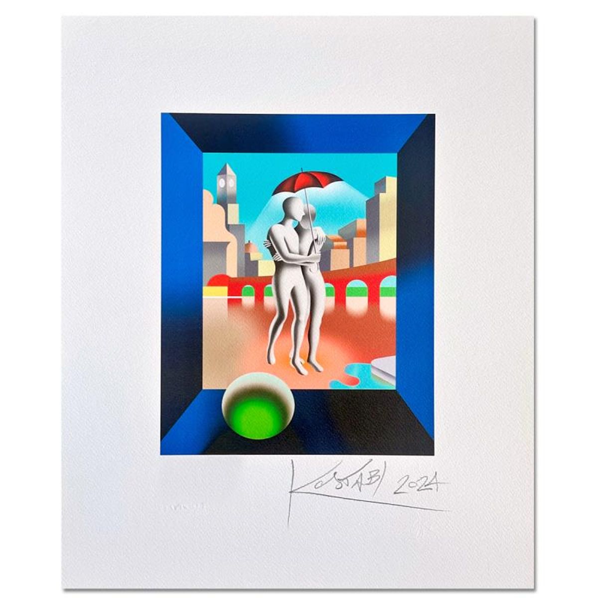 Mark Kostabi, "Forever Again" Hand Signed Limited Edition with Certificate of Authenticity.