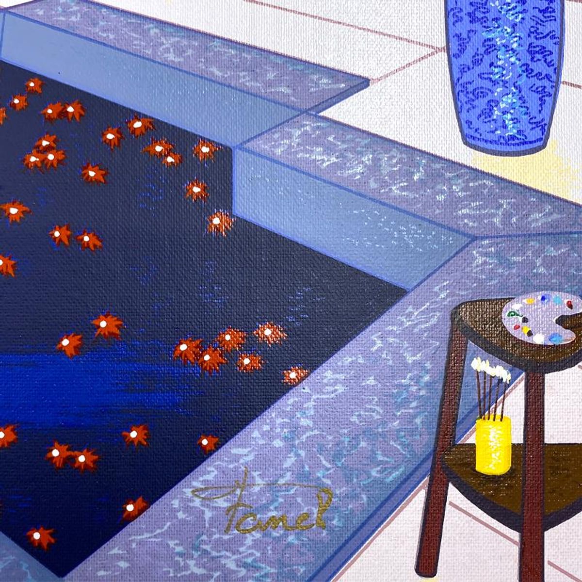 Fanch Ledan, "Interior with Spa" Limited Edition Serigraph on Canvas, AP Numbered Inverso and Hand Signed with Letter of Authenticity