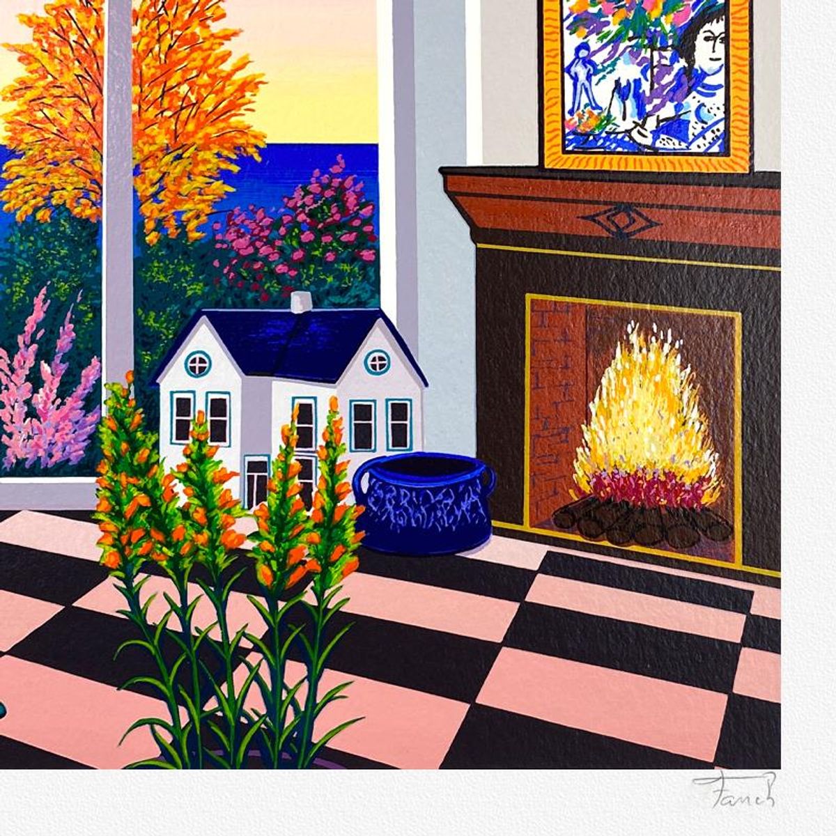 Fanch Ledan, "Interior with Two Chagall" Limited Edition Serigraph, AP Numbered and Hand Signed with Letter of Authenticity