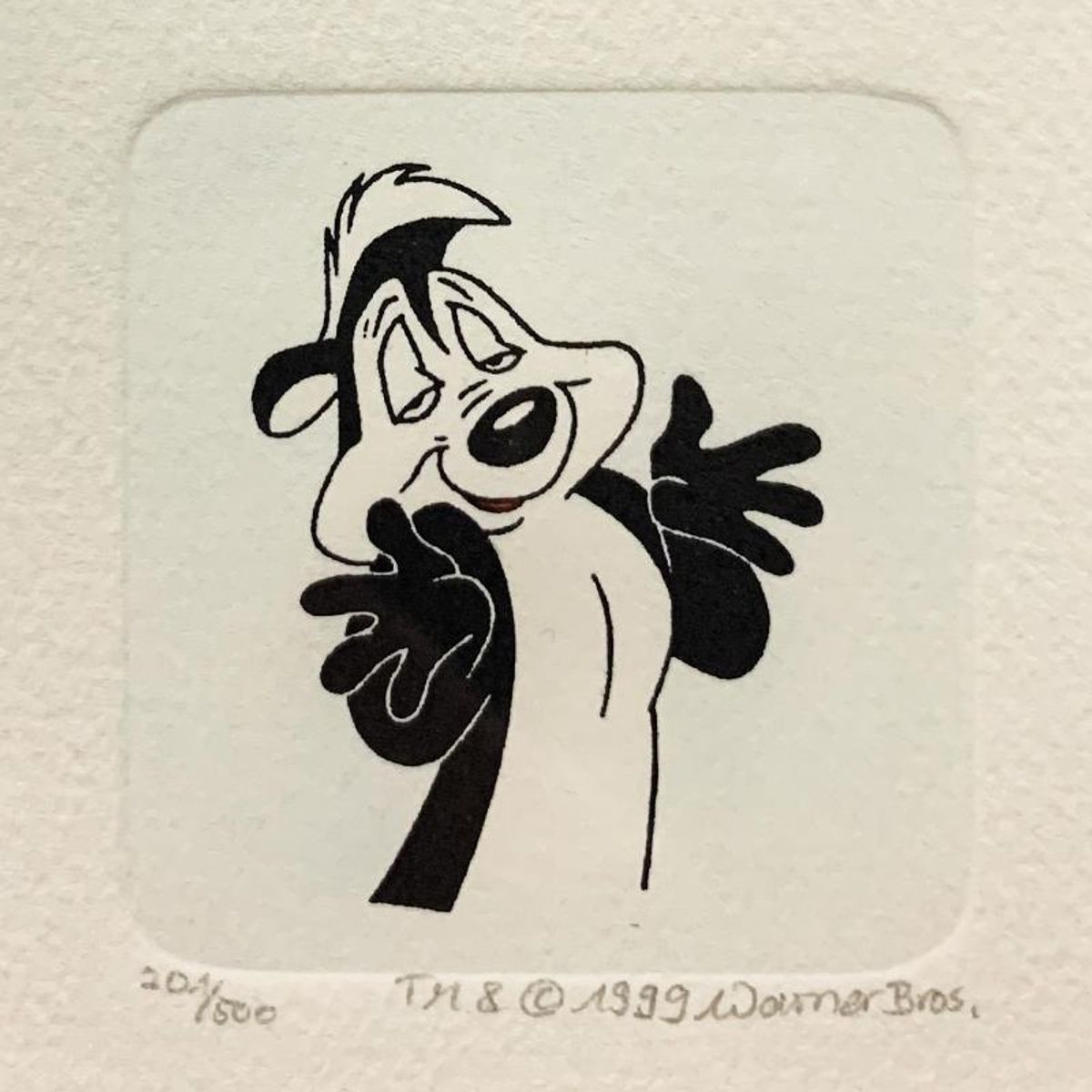 Pepe le Pew Framed Limited Edition Etching with Hand-Tinted Color and Numbered.