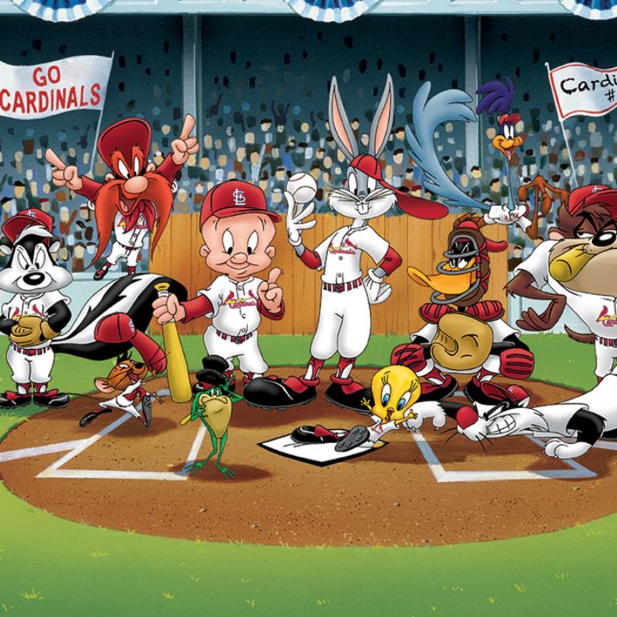 Line Up At The Plate (Cardinals) is a Limited Edition Giclee from Warner Brothers with Hologram Seal and Certificate of Authenticity.