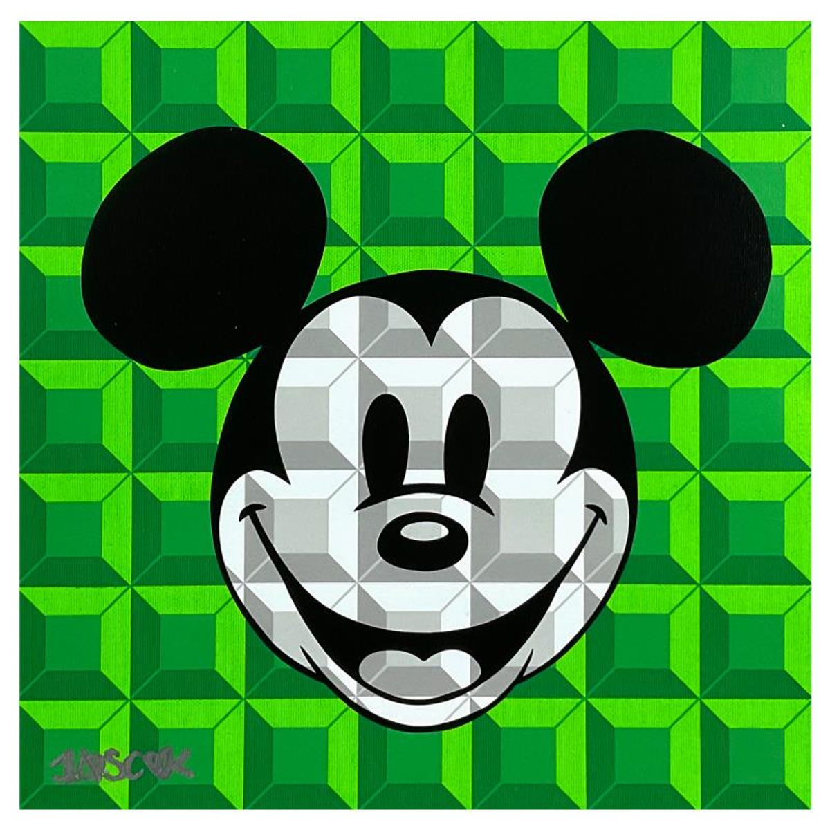Tennessee Loveless, "Green 8-Bit Mickey" Limited Edition on Canvas from Disney Fine Art, Numbered and Hand Signed with Letter of Authenticity
