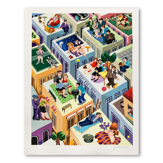 Yuval Mahler, "Escaping the Fire" Hand Signed Limited Edition Serigraph on Paper with Letter of Authenticity.