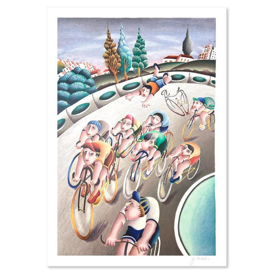 Yuval Mahler, "Cycling" Limited Edition Serigraph, Numbered and Hand Signed with Letter of Authenticity.