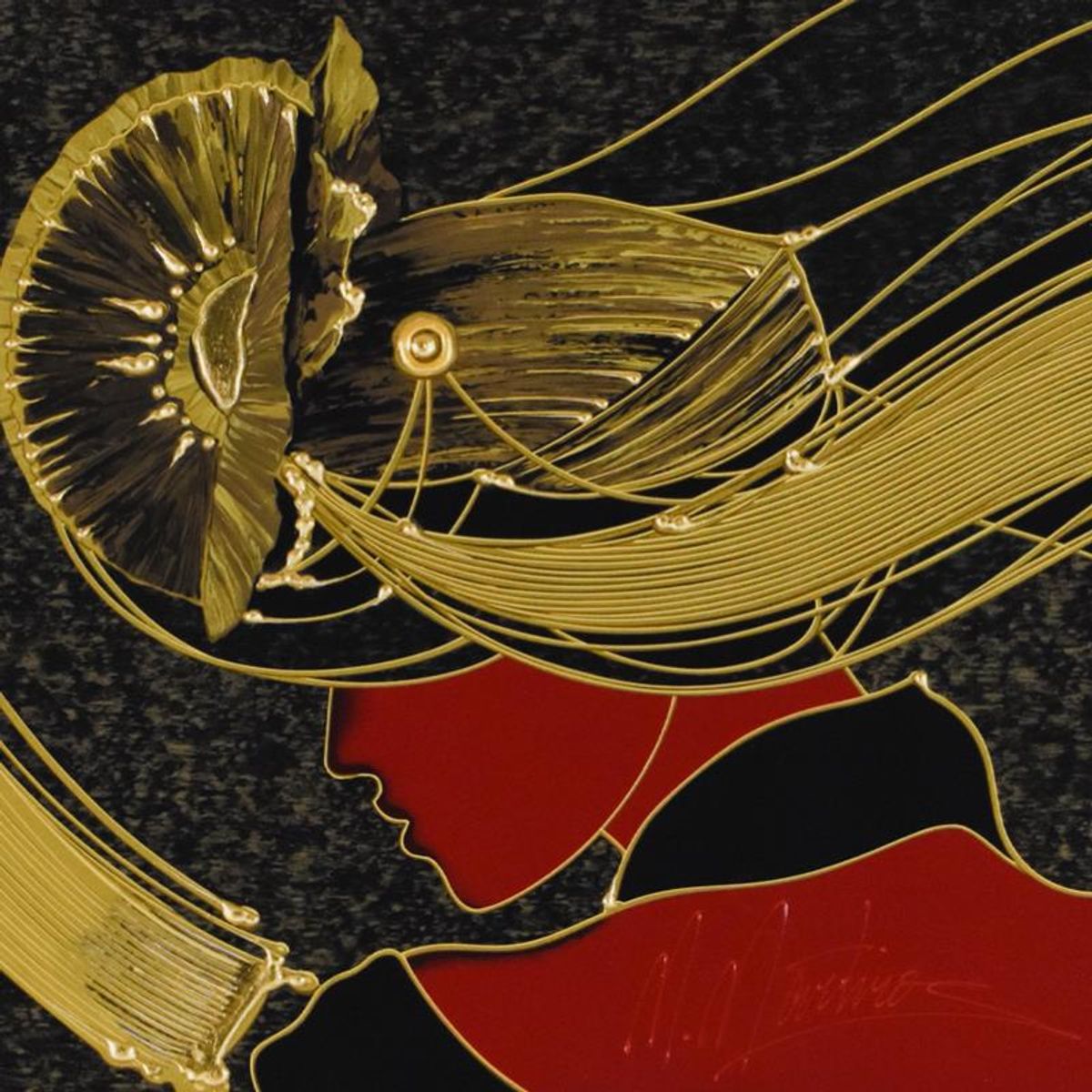 Martiros Manoukian, "Golden Grace" Framed Limited Edition Mixed Media Silkscreen, Numbered and Hand Signed with Letter of Authenticity.