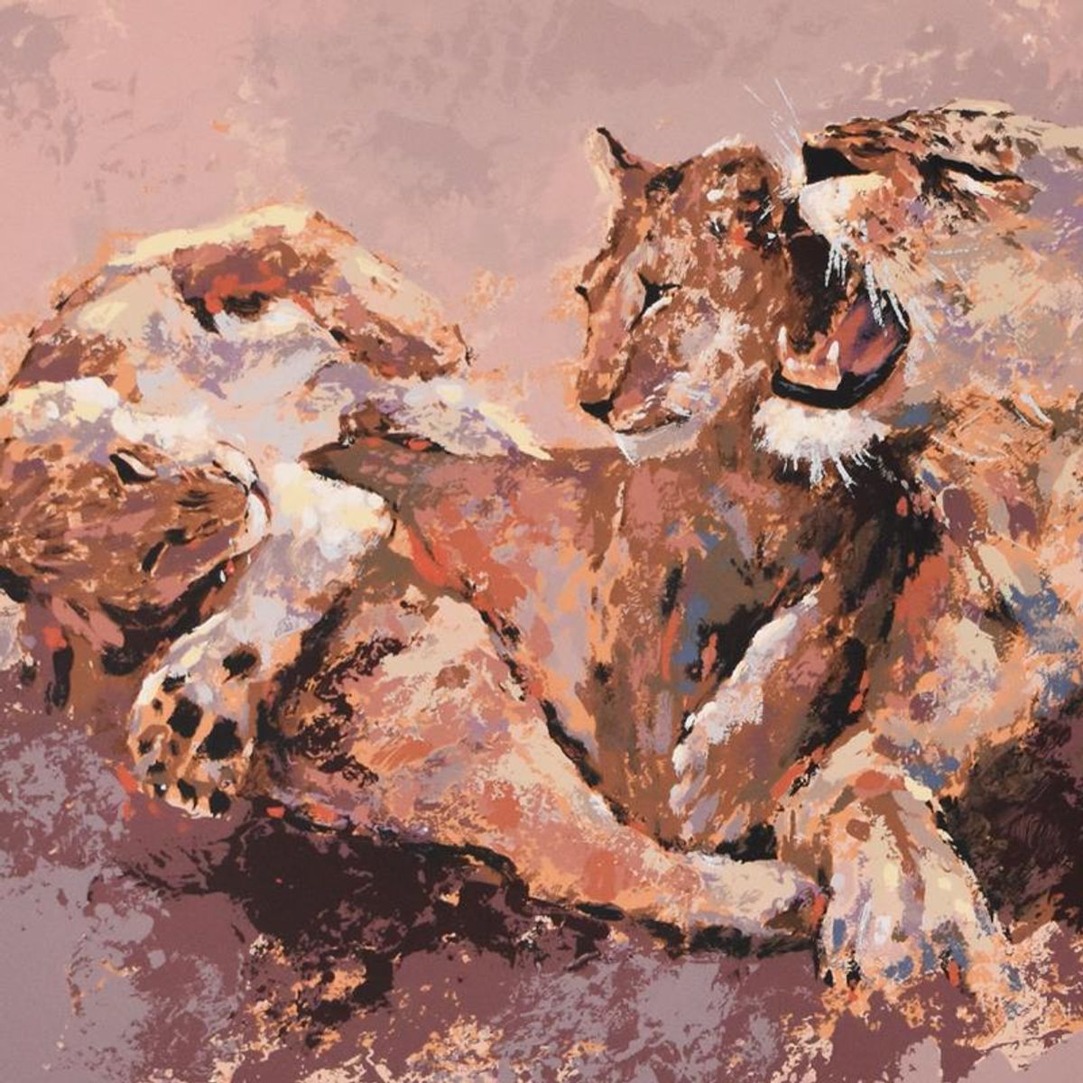 Mark King (1931-2014), "Lioness & Her Cubs" Limited Edition Serigraph, Numbered and Hand Signed with Letter of Authenticity.