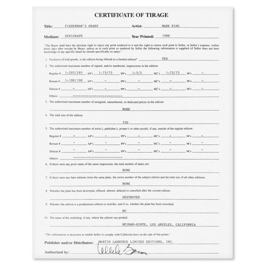 Mark King (1931-2014), "Fisherman's Wharf" Hand Signed Limited Edition Serigraph with Letter of Authenticity.