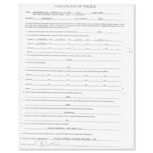 Mark King (1931-2014), "Myrtle Beach Dunes Golf" Hand Signed Limited Edition Serigraph with Letter of Authenticity.