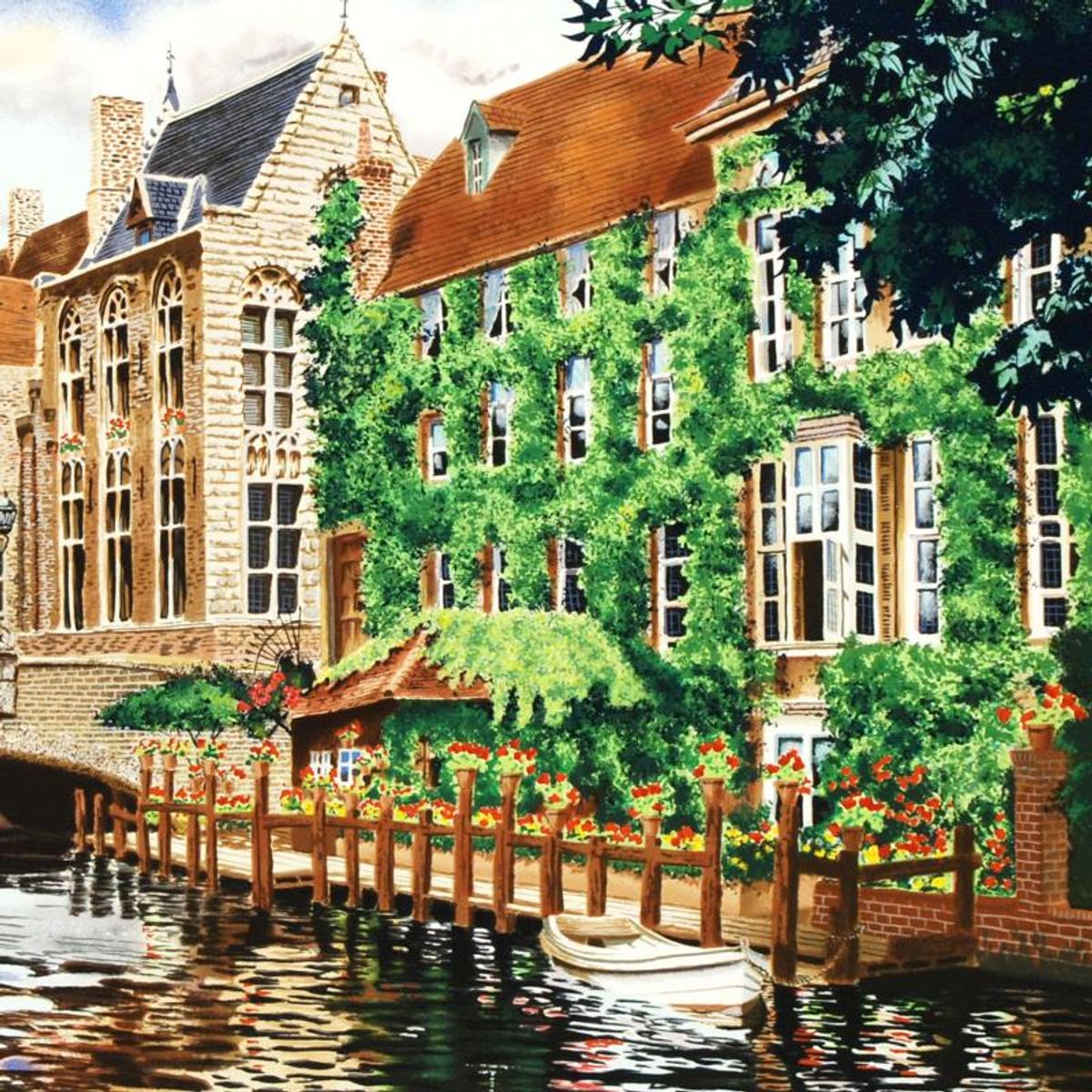 Open Window in Belgium Limited Edition Serigraph by Juan Medina, Numbered and Hand Signed with Certificate of Authenticity.