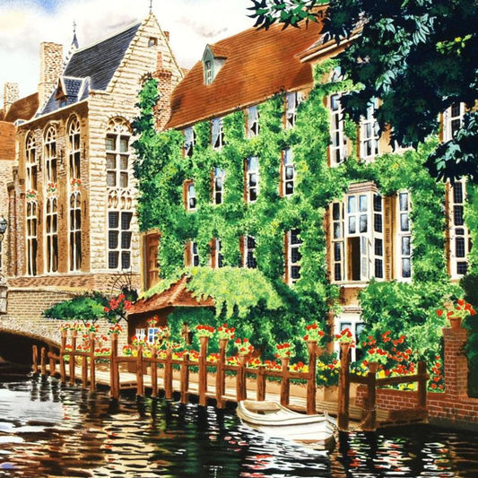 Open Window in Belgium Limited Edition Serigraph by Juan Medina, Numbered and Hand Signed with Certificate of Authenticity.