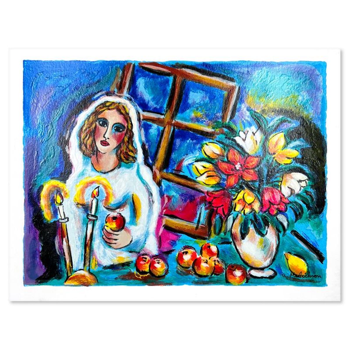 Alex Meilichson, "Glowing Candles" Hand Signed, Numbered Limited Edition Serigraph with Letter of Authenticity.