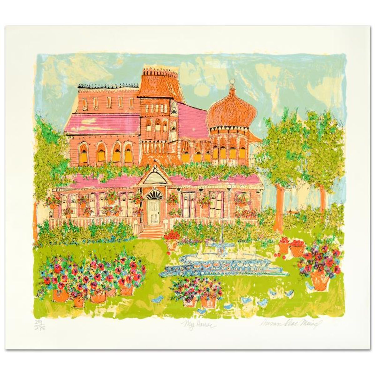 My House Limited Edition Serigraph by Susan Pear Meisel, Numbered and Hand Signed by the Artist. Comes with Certificate of Authenticity.