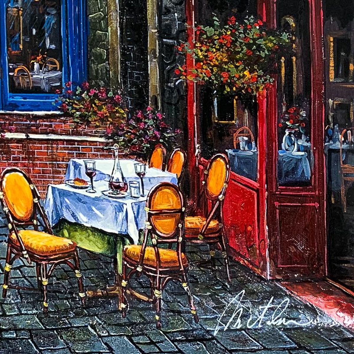 Anatoly Metlan, "Outdoor Cafe" Hand Signed Limited Edition Serigraph on Paper with Letter of Authenticity.