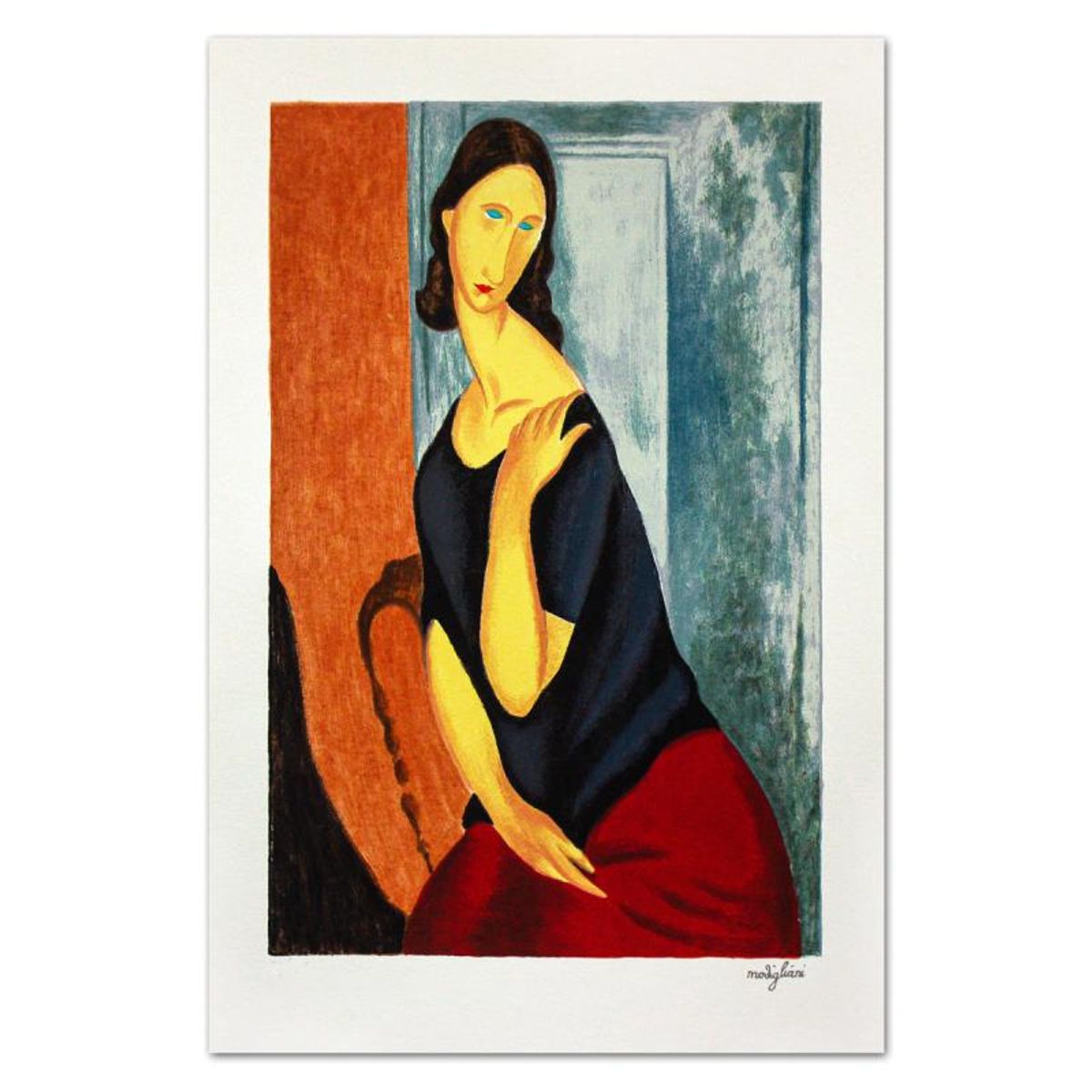 Amedeo Modigliani (1884-1920), "Jenne Hebuterne Con La Mano Sulla Spalla Sinistra" Limited Edition Serigraph with Letter of Authenticity.