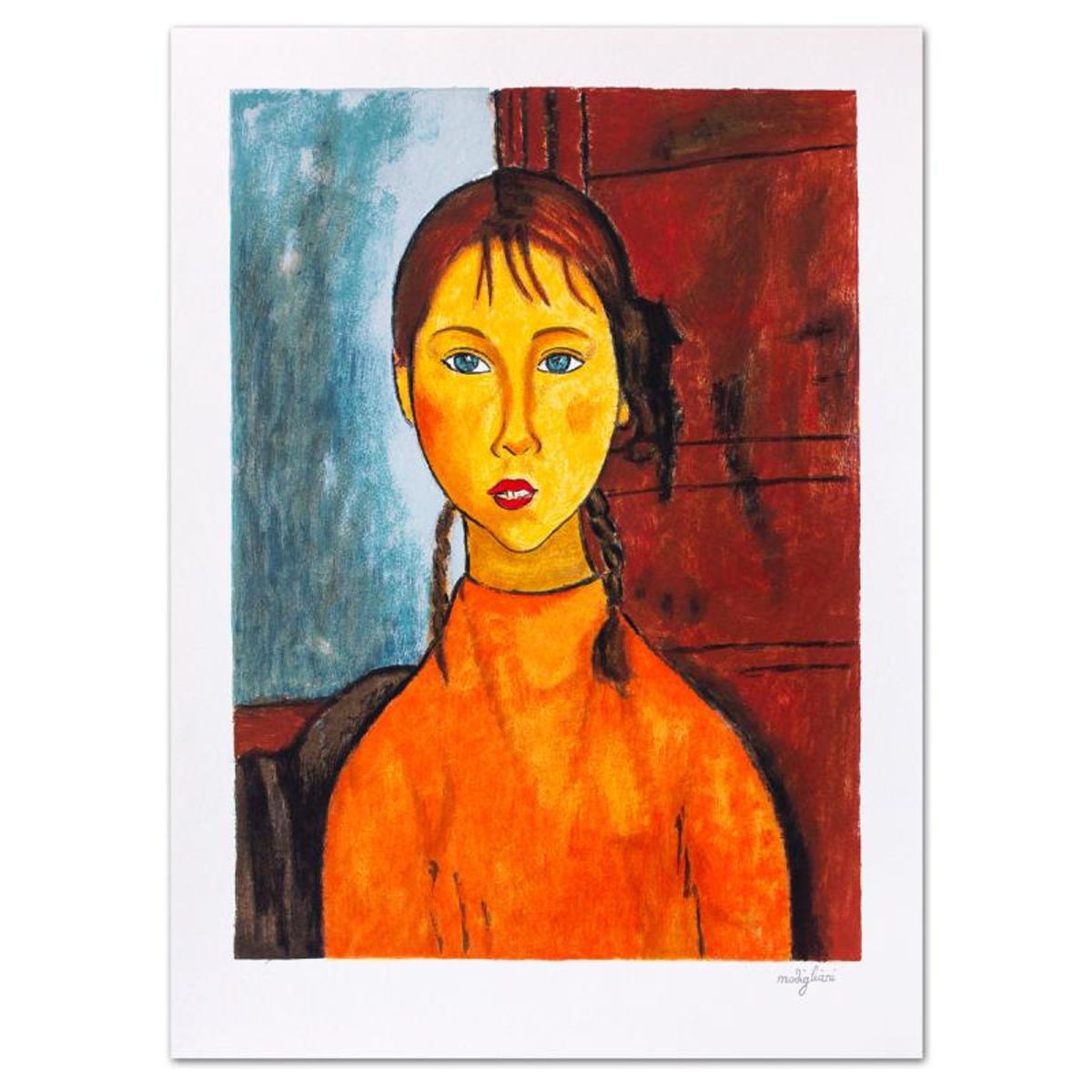 Amedeo Modigliani (1884-1920), "Bambina Con Trecce" Limited Edition Serigraph with Letter of Authenticity.