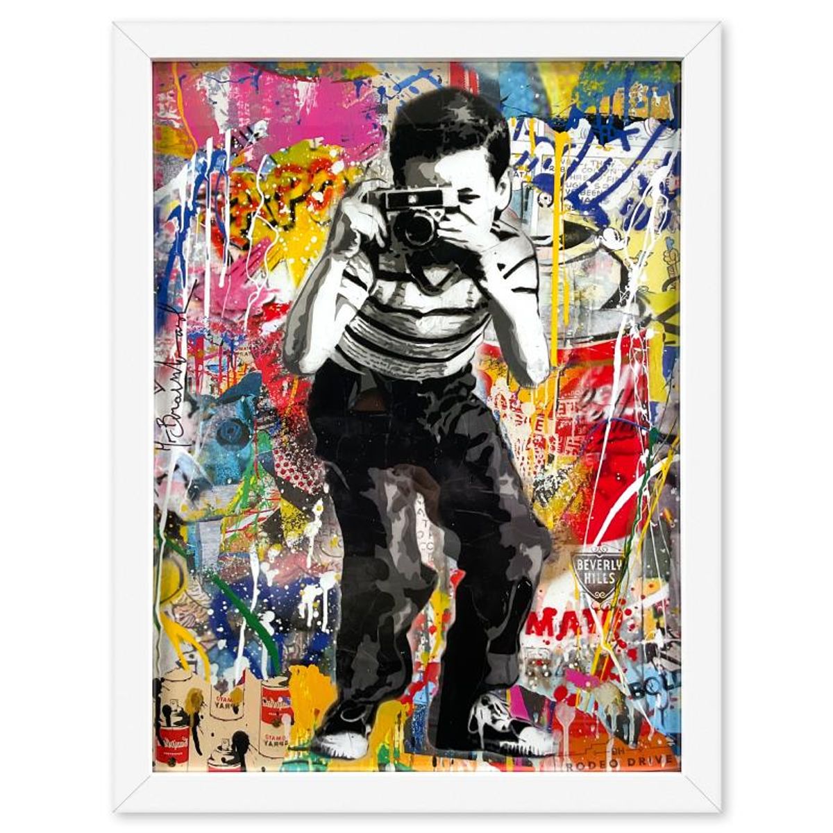 Mr. Brainwash, "Smile" Custom Framed Plate Signed Offset Lithograph.