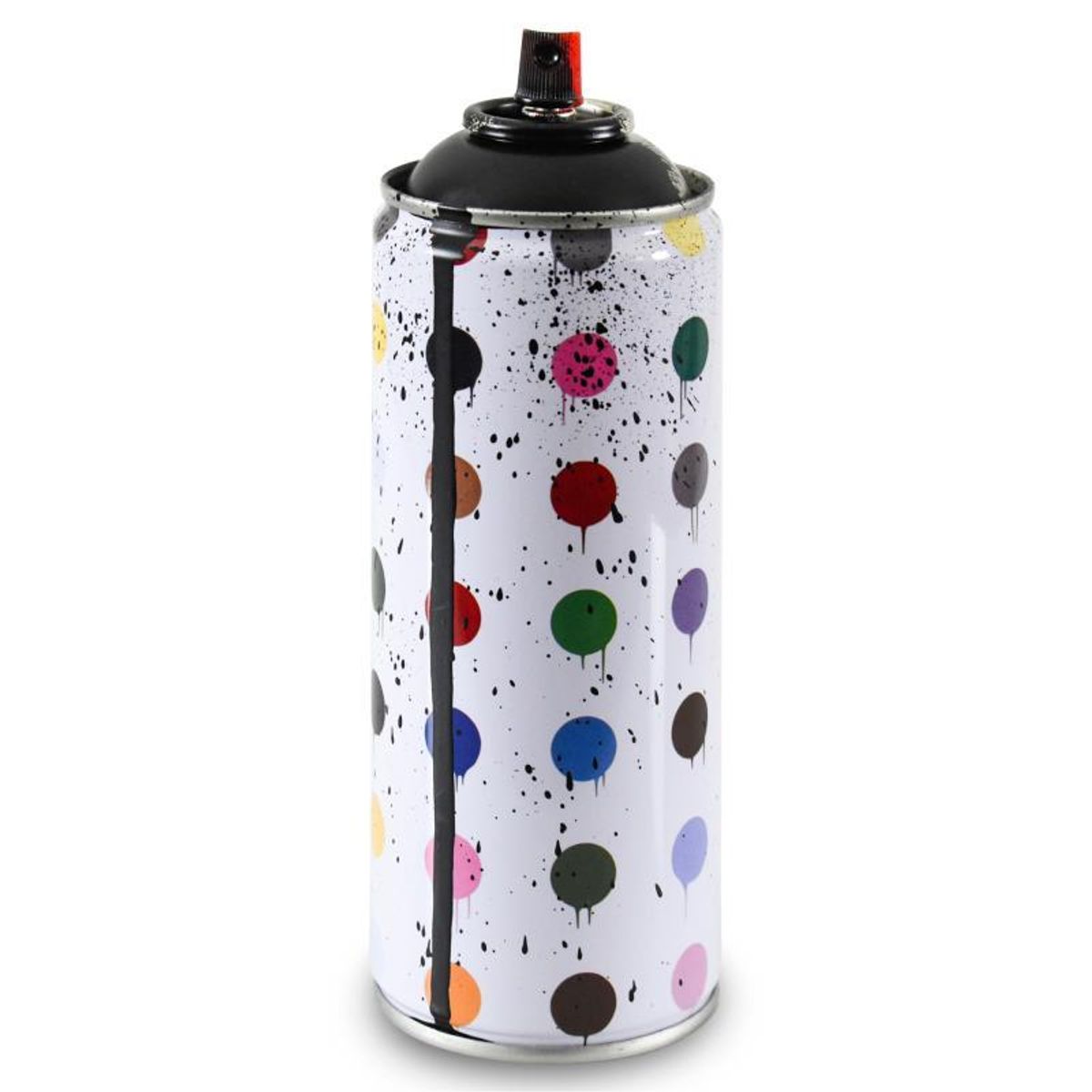 Mr. Brainwash, "Hirst Dots (Black)" Limited Edition Hand Painted Spray Can with Plate Signature.