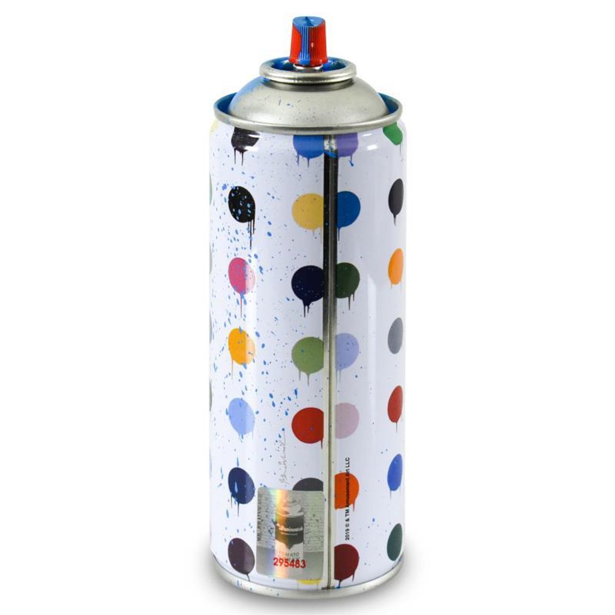 Mr. Brainwash, "Hirst Dots (Cyan)" Limited Edition Hand Painted Spray Can with Plate Signature.