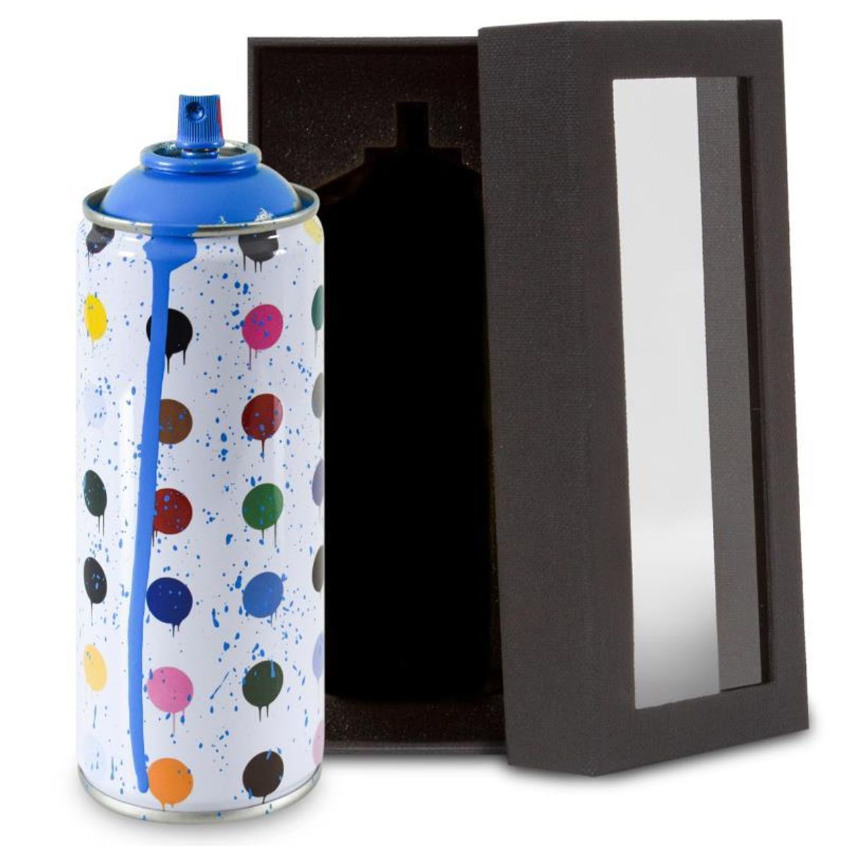 Mr. Brainwash, "Hirst Dots (Cyan)" Limited Edition Hand Painted Spray Can with Plate Signature.