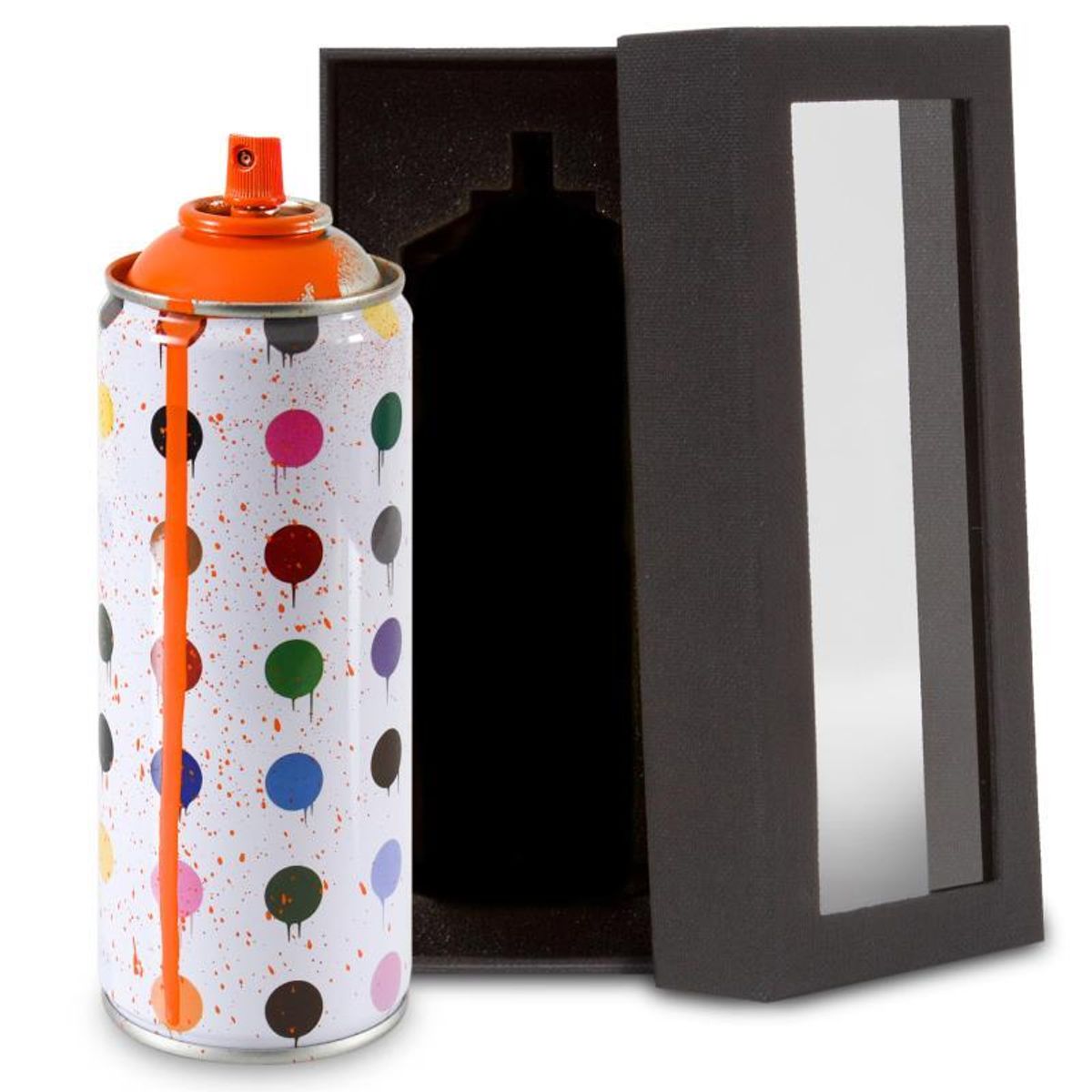 Mr. Brainwash, "Hirst Dots (Orange)" Limited Edition Hand Painted Spray Can with Plate Signature.