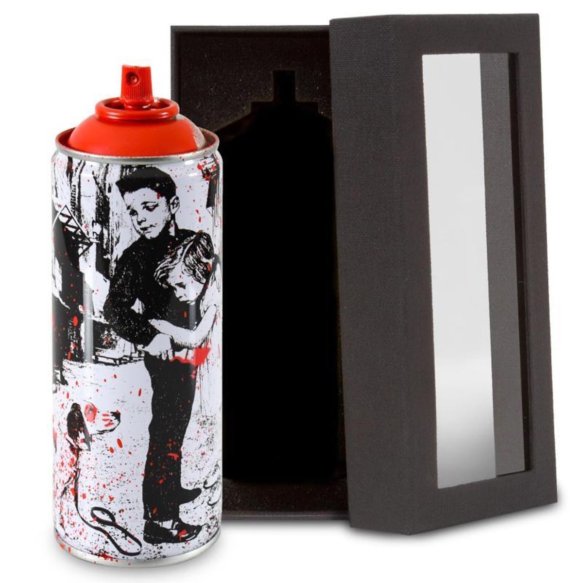 Mr. Brainwash, "Pup Art (Red)" Limited Edition Hand Painted Spray Can with Plate Signature.