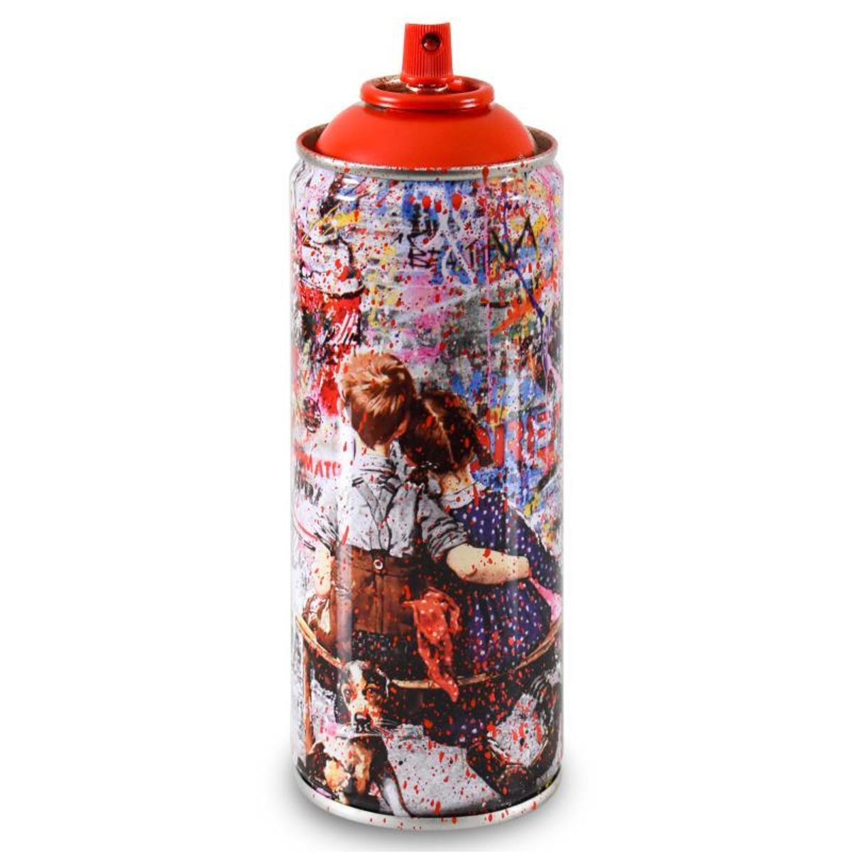 Mr. Brainwash, "Work Well Together (Red)" Limited Edition Hand Painted Spray Can with Plate Signature.