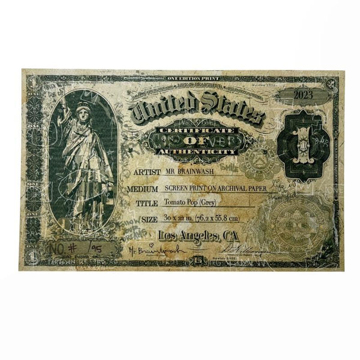 Mr. Brainwash, "Tomato Pop (Grey)" Framed Limited Edition Hand-Finished Silk Screen. Hand Signed and Certificate of Authenticity.