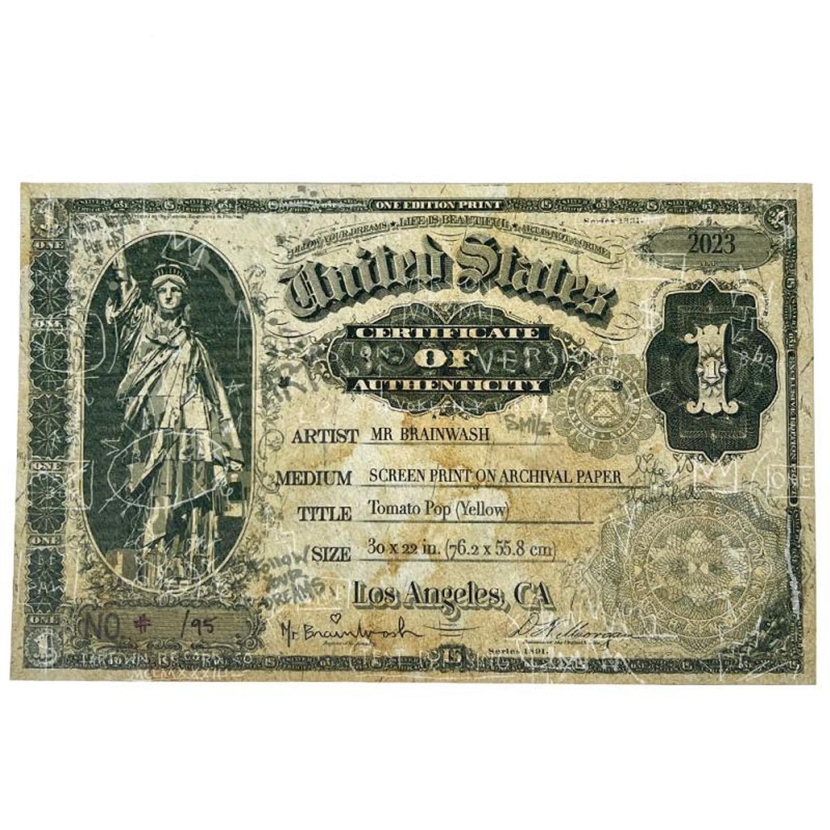 Mr. Brainwash, "Tomato Pop (Yellow)" Framed Limited Edition Hand-Finished Silk Screen. Hand Signed and Certificate of Authenticity.