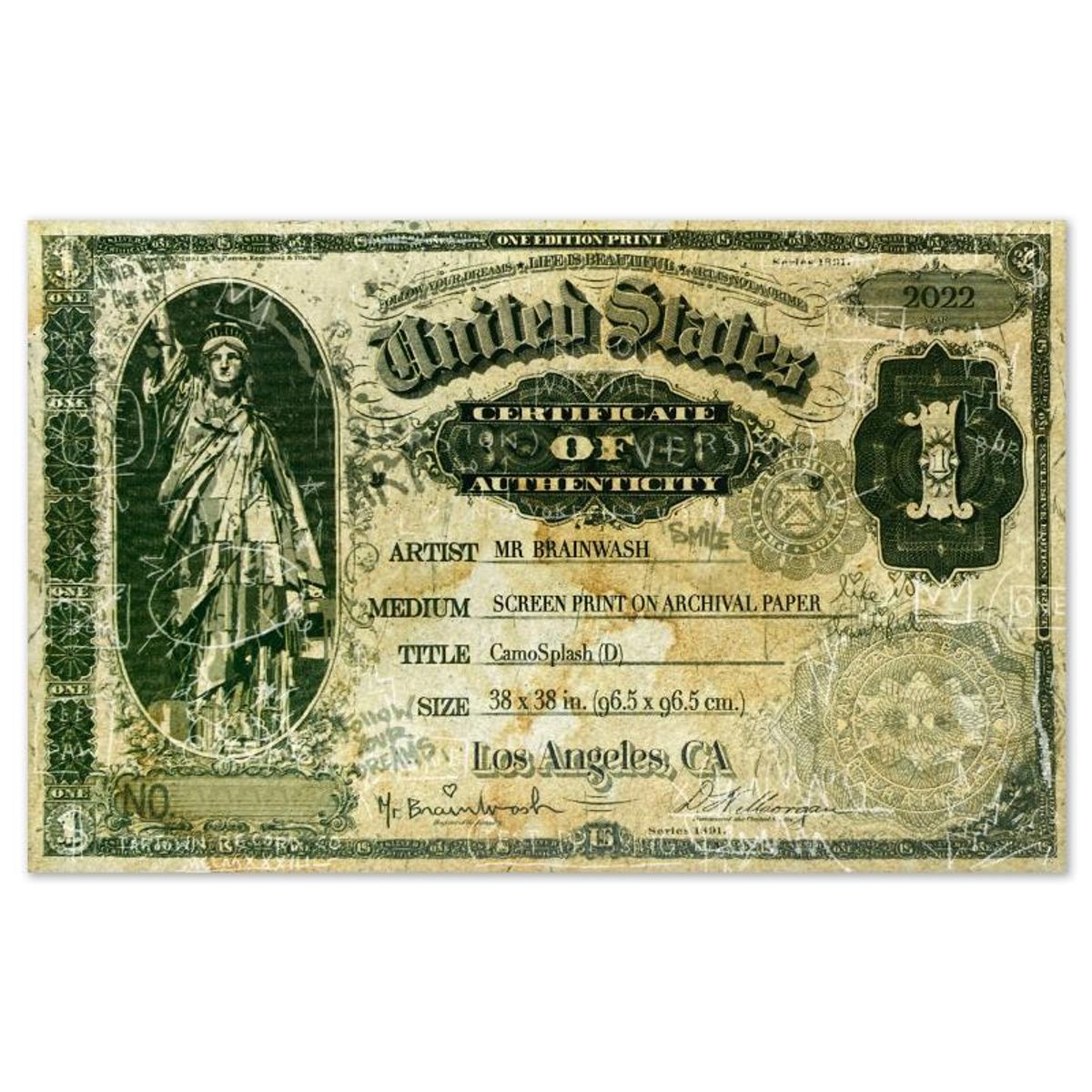 Mr. Brainwash, "Camo Splash D" Framed Limited Edition Silk Screen, Hand Signed with Certificate of Authenticity.