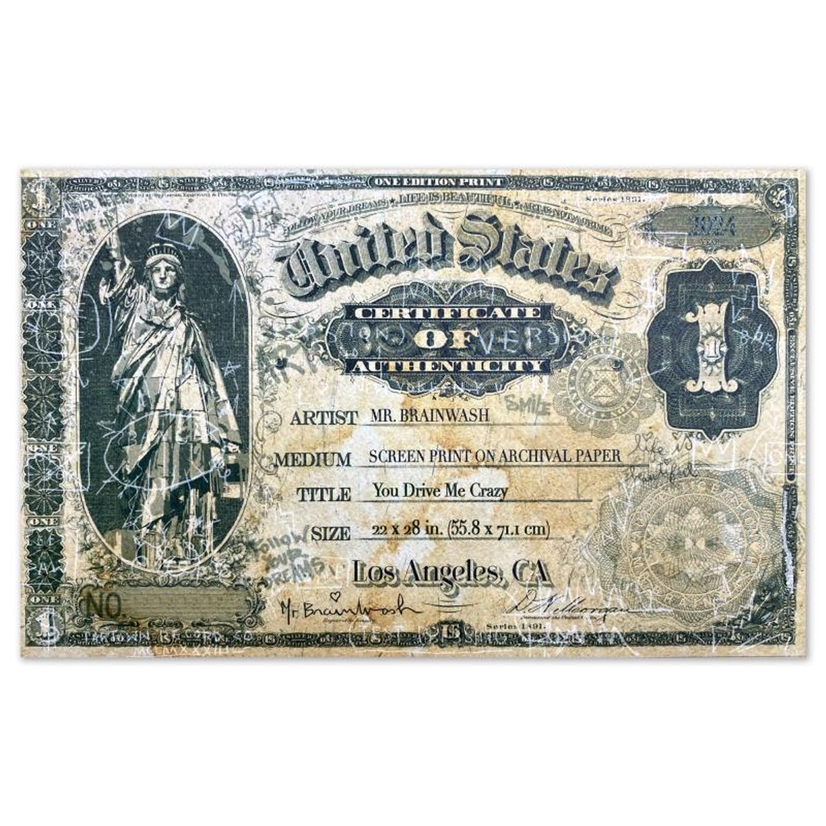 Mr. Brainwash, "You Drive Me Crazy" Framed Limited Edition Silk Screen, Hand Signed with Certificate of Authenticity.