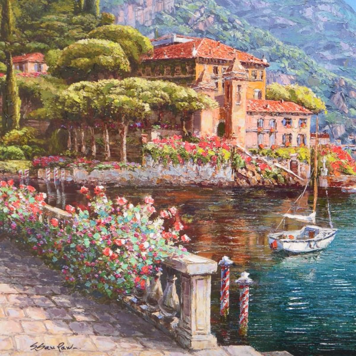 Sam Park, "Abbey Bellagio" Hand Embellished Limited Edition Serigraph on Canvas, Numbered and Hand Signed with Letter of Authenticity.