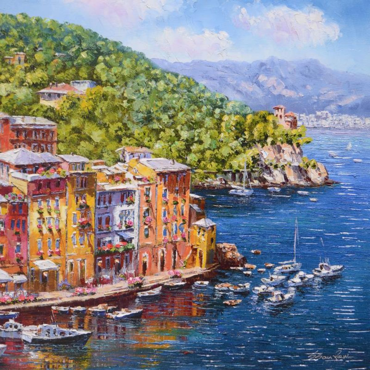 Sam Park, "Portofino" Hand Embellished Limited Edition Serigraph on Canvas, Numbered and Hand Signed with Letter of Authenticity.