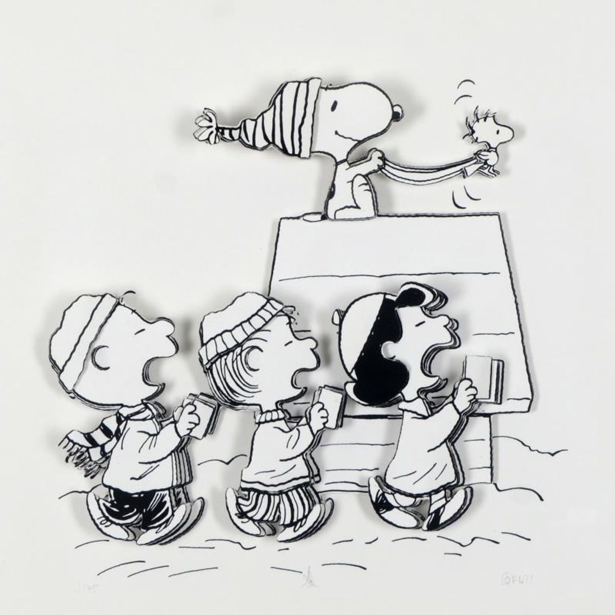 Peanuts, "Caroling Crew" Hand Numbered Limited Edition 3D Decoupage with Certificate of Authenticity.