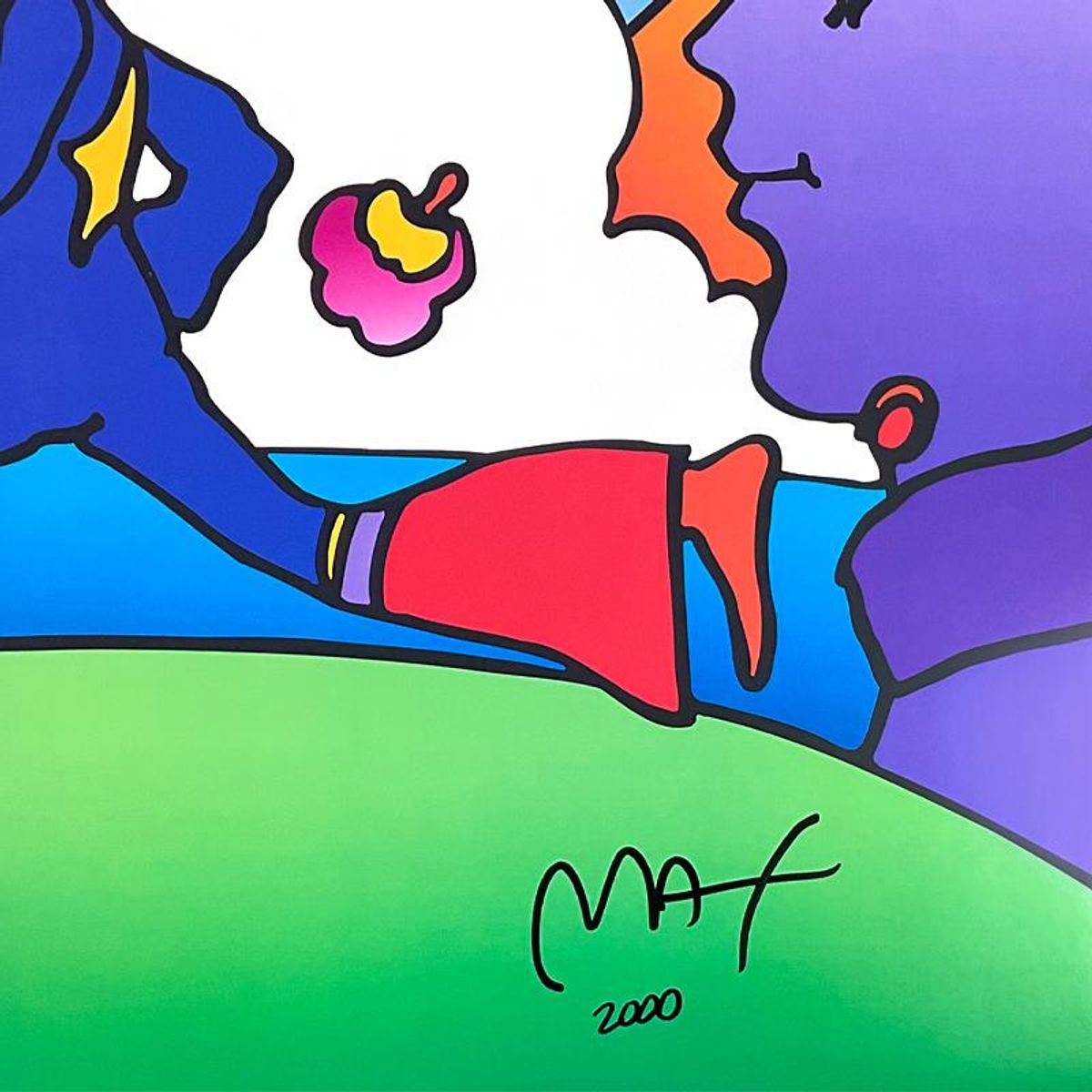 Peter Max, "Cosmic Runner 2000" Framed Hand Signed Offset Lithograph with Letter of Authenticity.