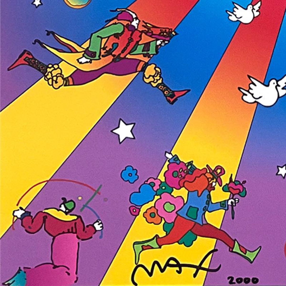 Peter Max, "Earth Day" Framed Hand Signed Offset Lithograph with Letter of Authenticity.