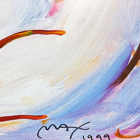 Peter Max, "I Love World" Framed Hand Signed Offset Lithograph with Letter of Authenticity.