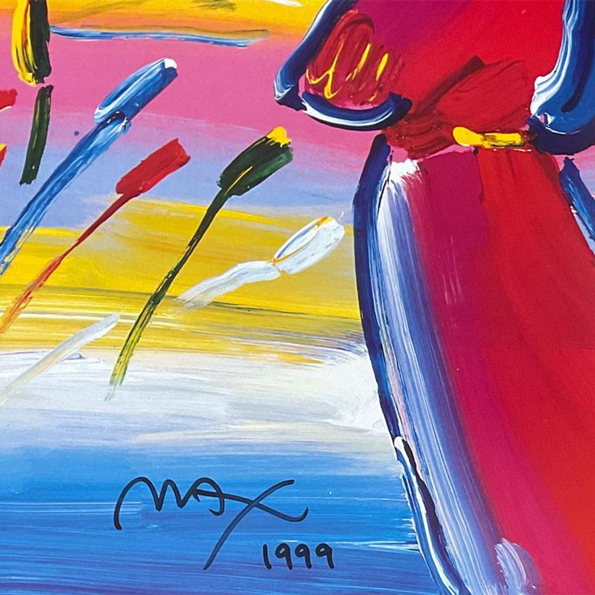 Peter Max, "Walking in Reeds" Framed Hand Signed Offset Lithograph with Letter of Authenticity.