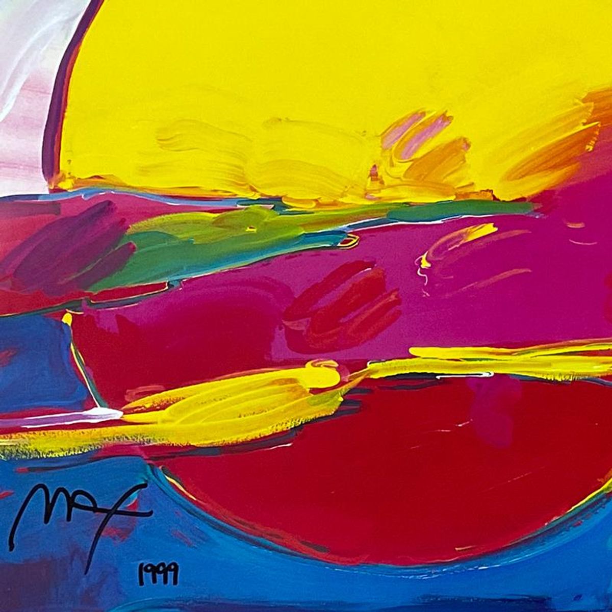 Peter Max, "New Moon II" Framed Hand Signed Offset Lithograph with Letter of Authenticity.