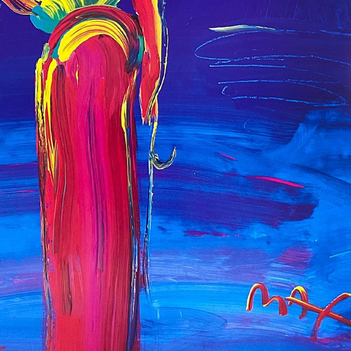 Peter Max, "Umbrella Man with Cane" Framed Hand Signed Offset Lithograph with Letter of Authenticity.