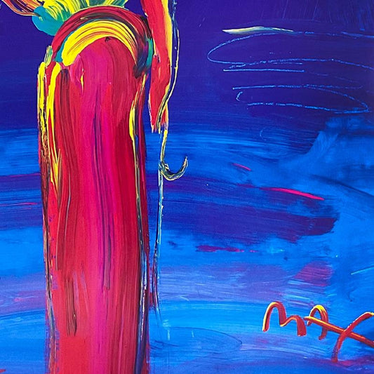 Peter Max, "Umbrella Man with Cane" Framed Hand Signed Offset Lithograph with Letter of Authenticity.