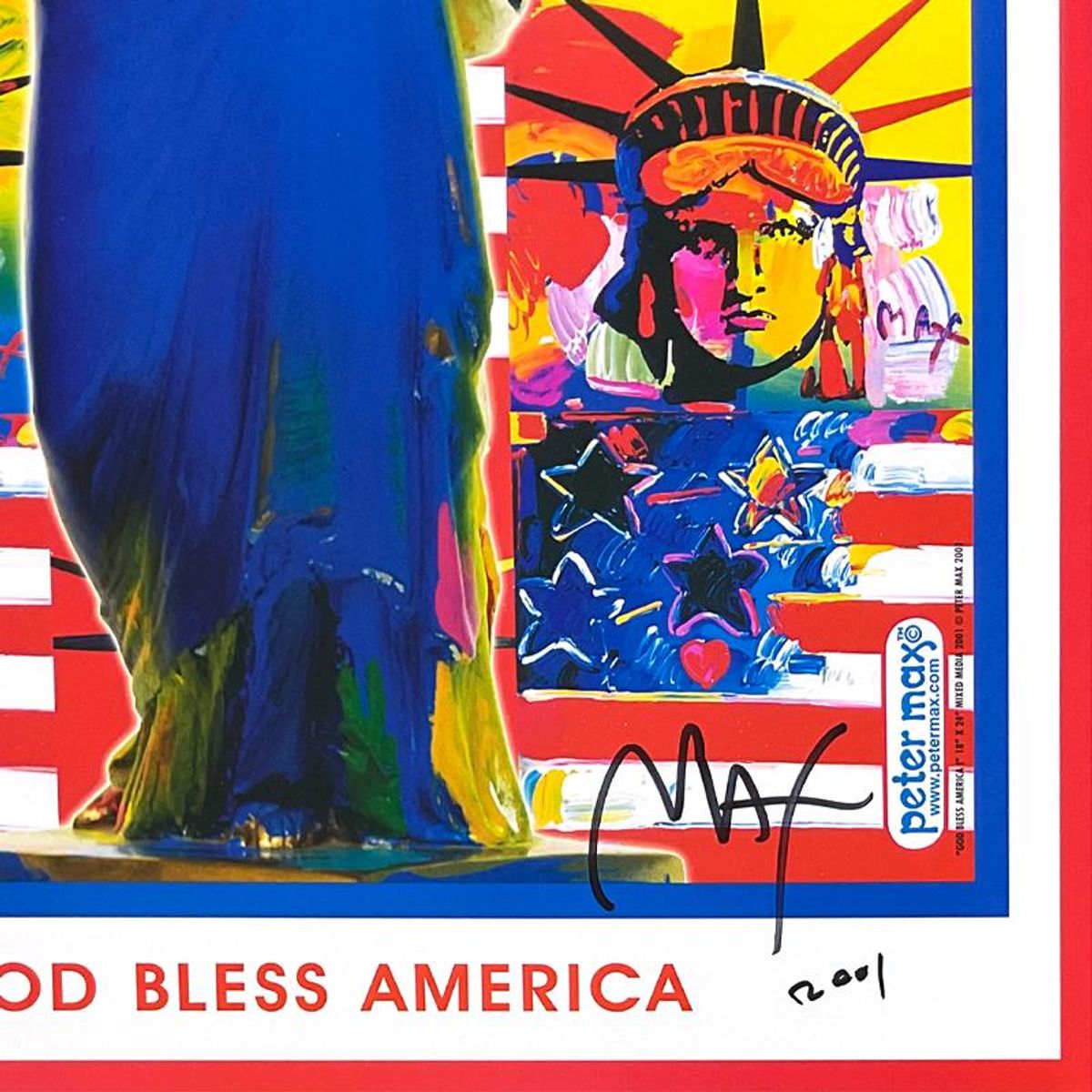 Peter Max, "9-11 God Bless America I" Framed Hand Signed Offset Lithograph with Letter of Authenticity.