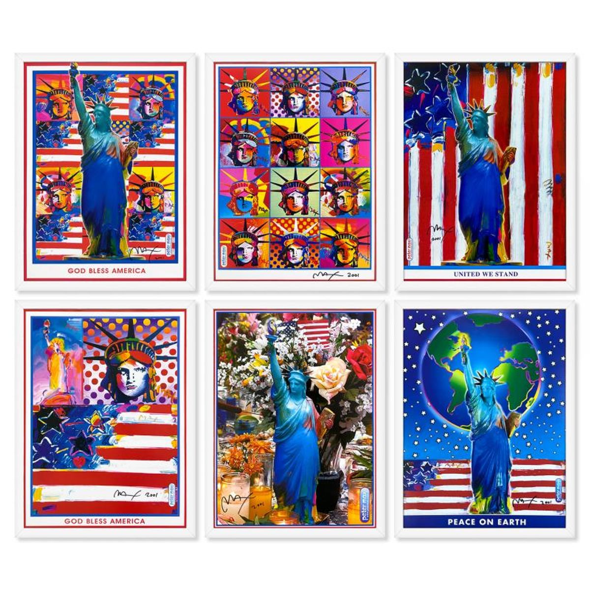 Peter Max, "6 Piece 9-11 Set" Framed Hand Signed Offset Lithograph Set with Letter of Authenticity.
