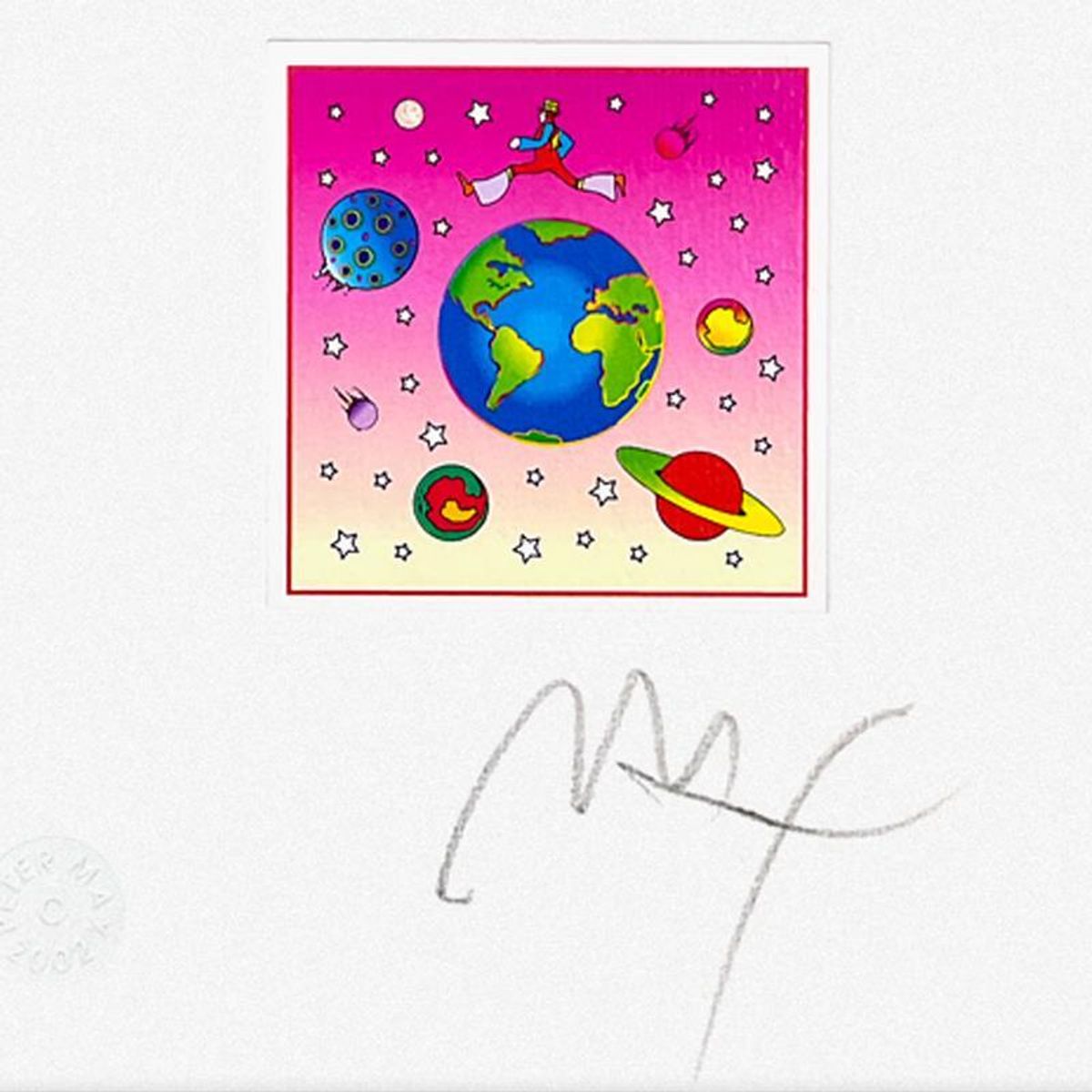 Peter Max, "Cosmic Runner with Planets" Framed Limited Edition Lithograph, Numbered and Hand Signed with Certificate of Authenticity.