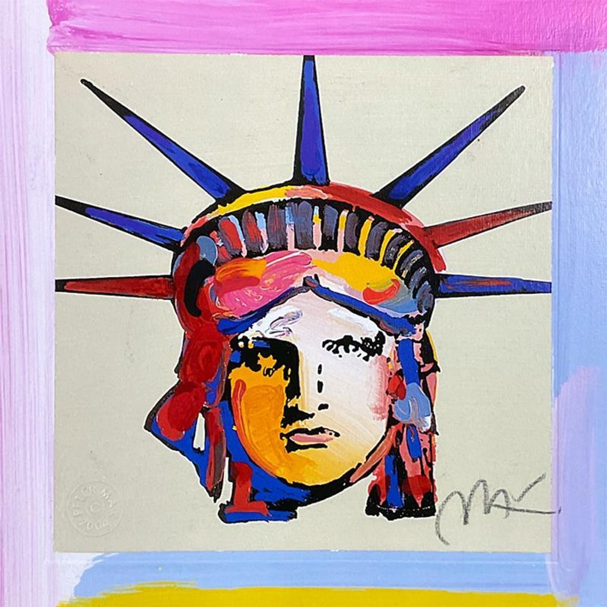Peter Max, "Liberty Head X" Framed Limited Edition Lithograph, Numbered and Hand Signed with Certificate of Authenticity.