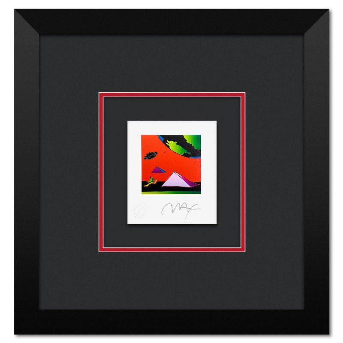 Peter Max, "Jumper with Two Pyramids" Framed Limited Edition Lithograph, Numbered and Hand Signed with Certificate of Authenticity.