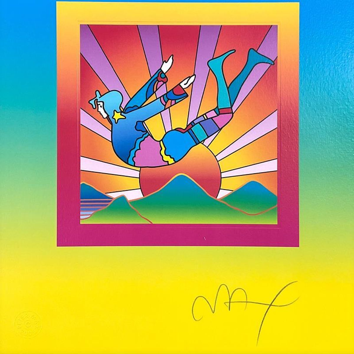 Peter Max, "Cosmic Flyer on Blends" Framed Limited Edition Lithograph, Numbered and Hand Signed with Certificate of Authenticity.